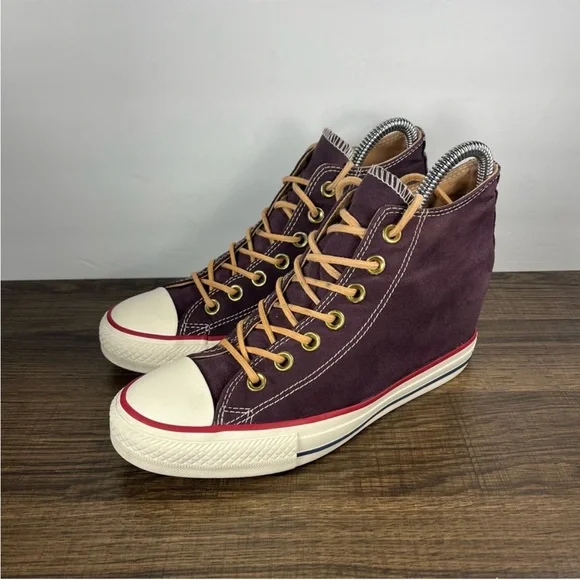 RARE Converse Chuck Taylor All Star Lux Purple Suede Hidden Wedge Heel Size 8 - Picture 3 of 8